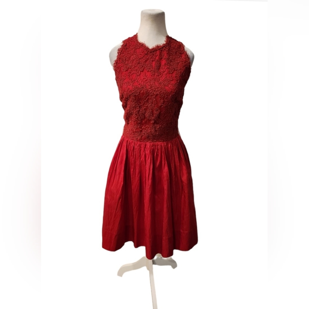 Vintage Designer Red Taffeta 100% Silk Dress